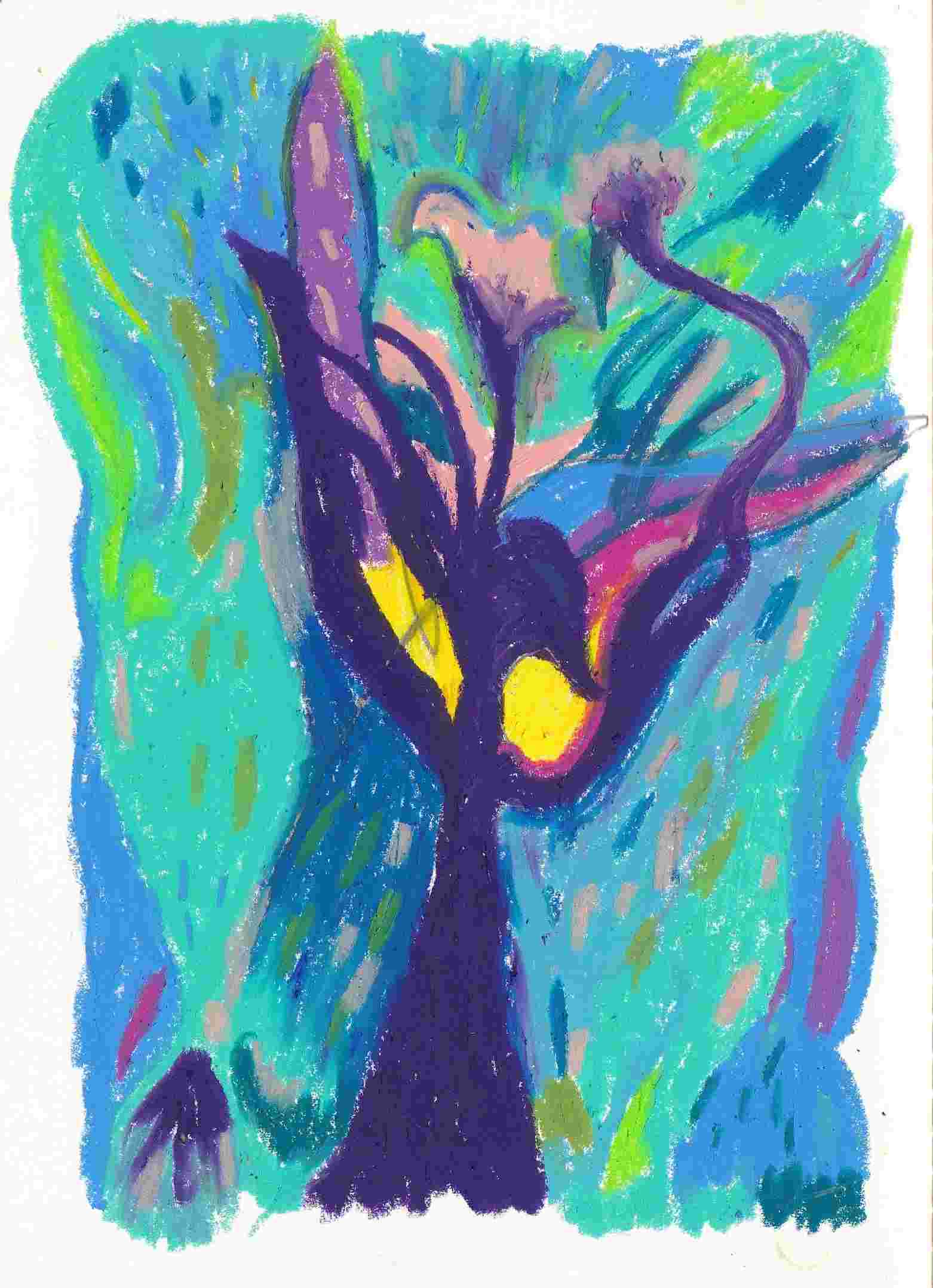 Blooming at night — Mixed Media, 19 × 13.5 cm